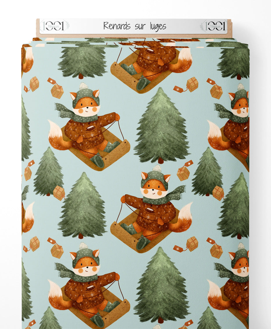 Tissu - Renards sur luges