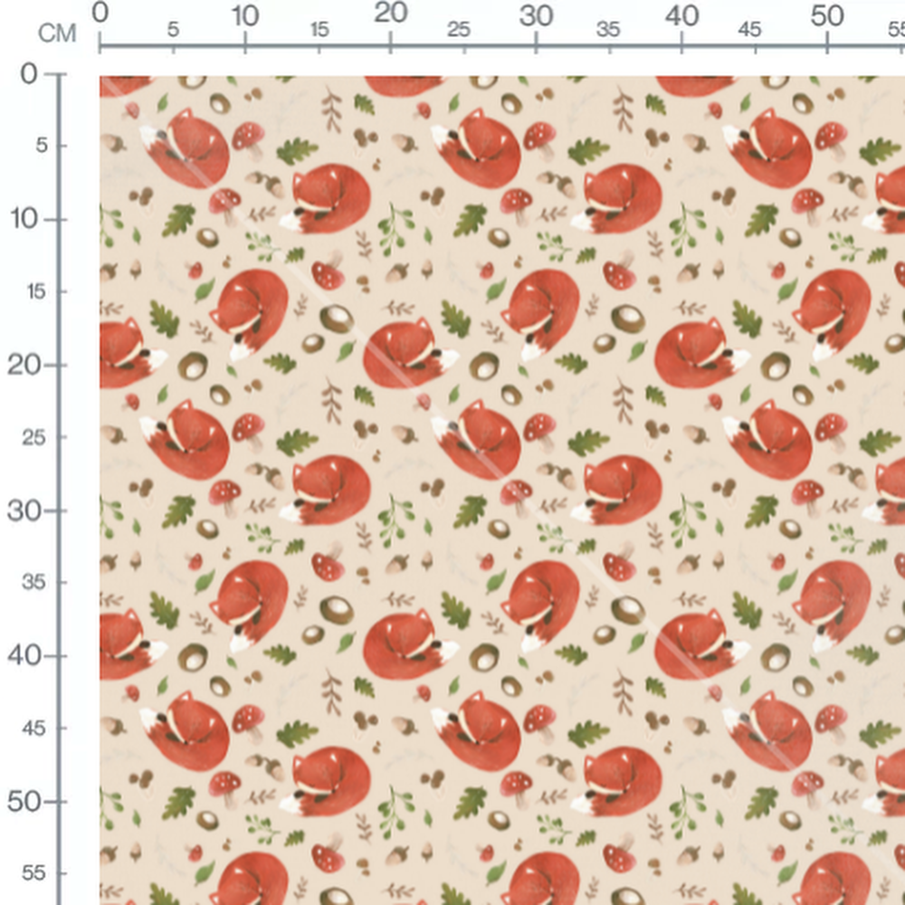 Tissu - Renards sur fond beige champis