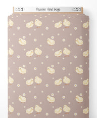Tissu - Poussins sur fond beige