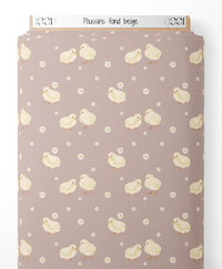 Tissu - Poussins sur fond beige