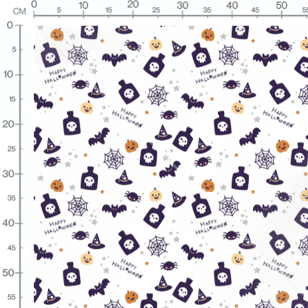 Tissu - Motifs Halloween sur fond blanc