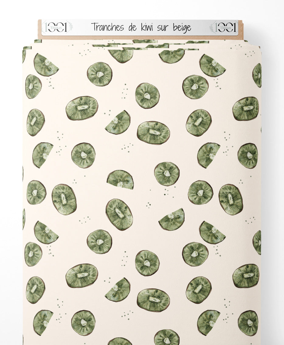 Tissu - Tranches de kiwi sur beige