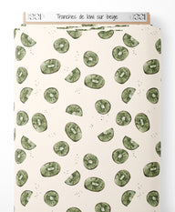 Tissu - Tranches de kiwi sur beige