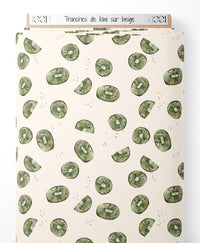 Tissu - Tranches de kiwi sur beige