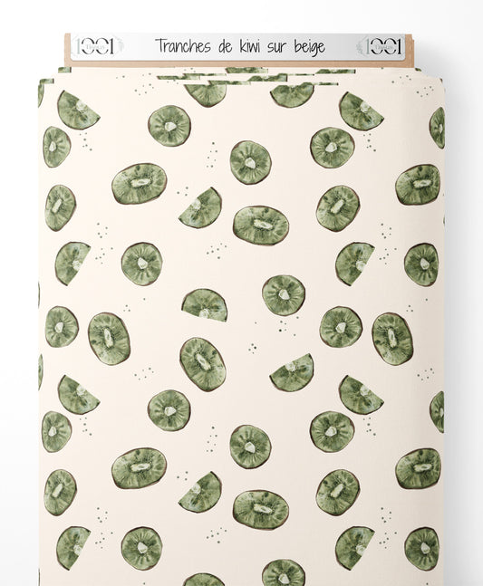 Tissu - Tranches de kiwi sur beige