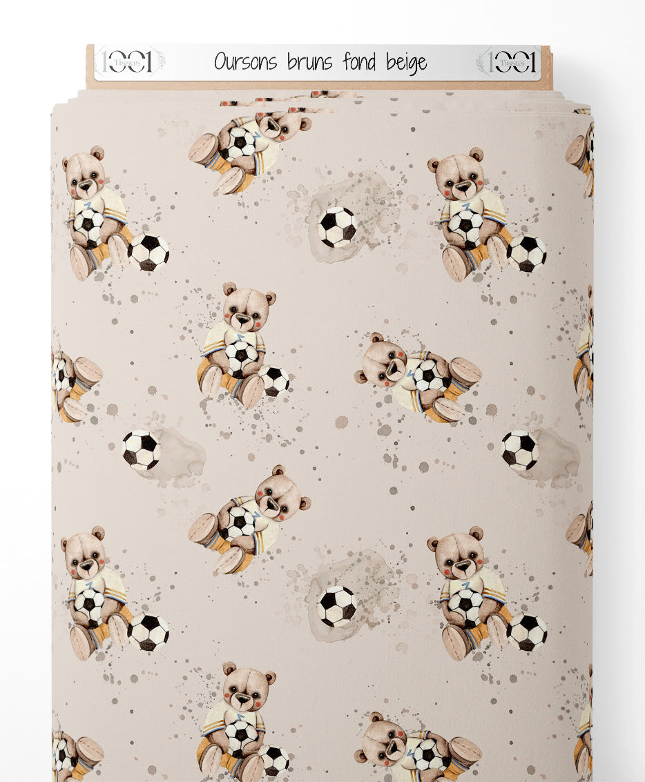 Tissu - Oursons bruns sur fond beige