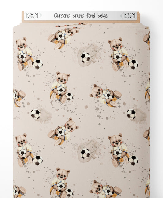 Tissu - Oursons bruns sur fond beige