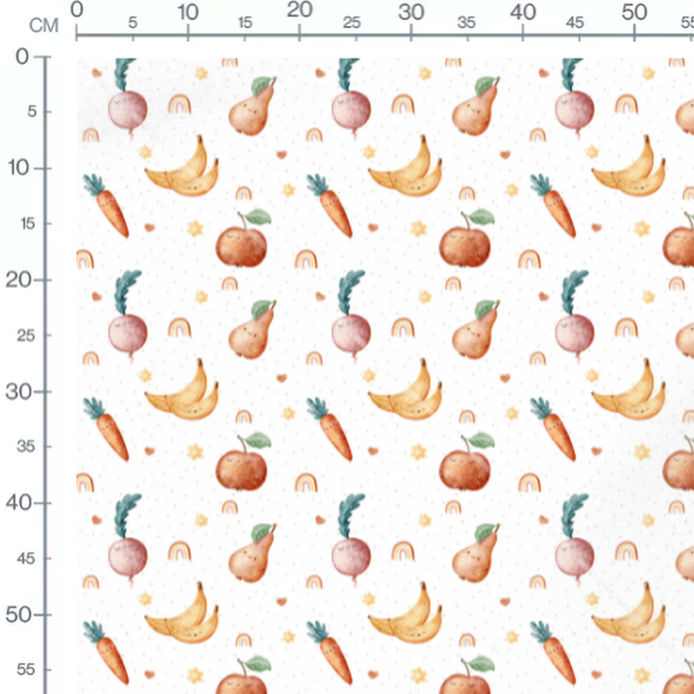 Tissu - Fruits souriants pastel sur blanc
