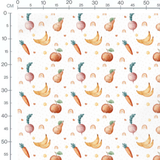 Tissu - Fruits souriants pastel sur blanc