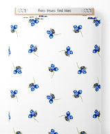 Tissu - Baies bleues sur fond blanc