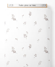 Tissu - Feuilles grises sur blanc