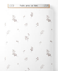 Tissu - Feuilles grises sur blanc