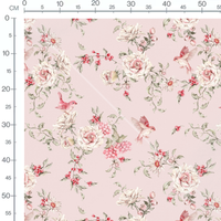Tissu - Oiseaux roses sur fond pâle