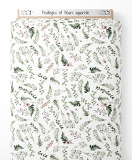 Tissu - Feuillages et fleurs aquarelle