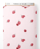 Tissu - Framboises sur rose pâle