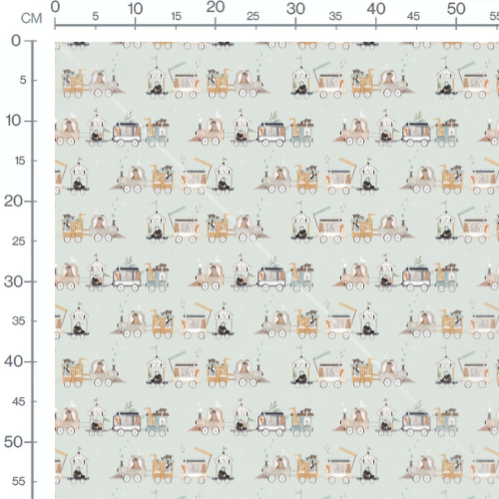 Tissu - Train animaux pastel