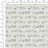 Tissu - Train animaux pastel