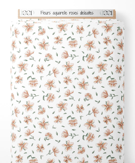 Tissu - Fleurs aquarelle roses délicates