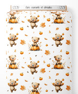 Tissu - Ours souriants et citrouilles