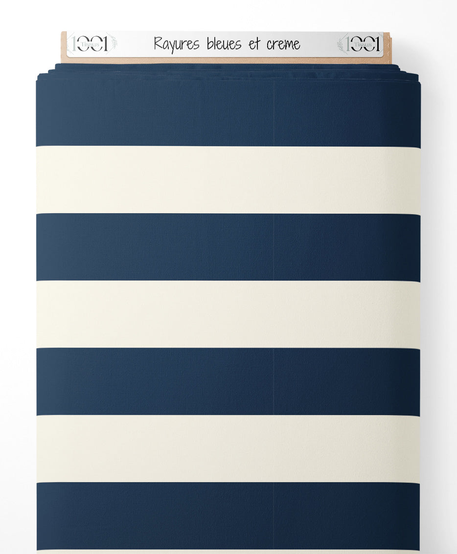 Tissu - Rayures bleues et crème