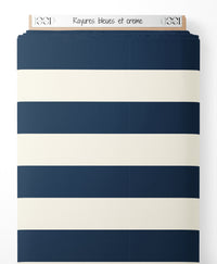 Tissu - Rayures bleues et crème