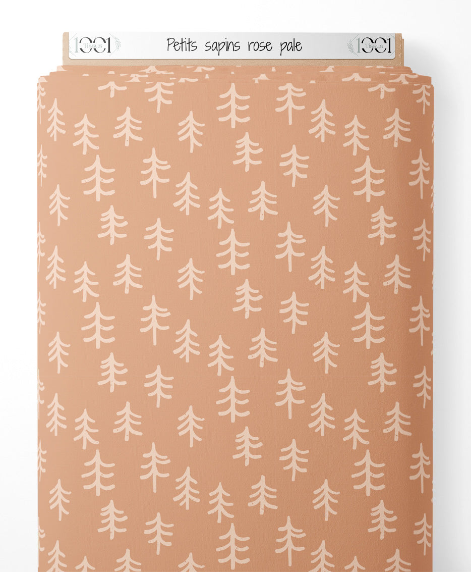 Tissu - Petits sapins rose pâle