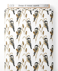 Tissu - Oiseaux et roseaux aquarelle