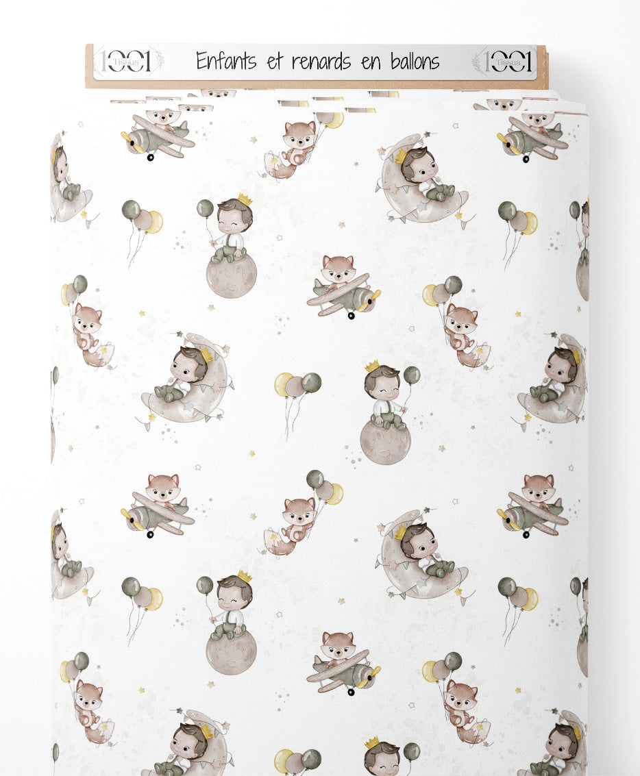 Tissu - Enfants et renards en ballons