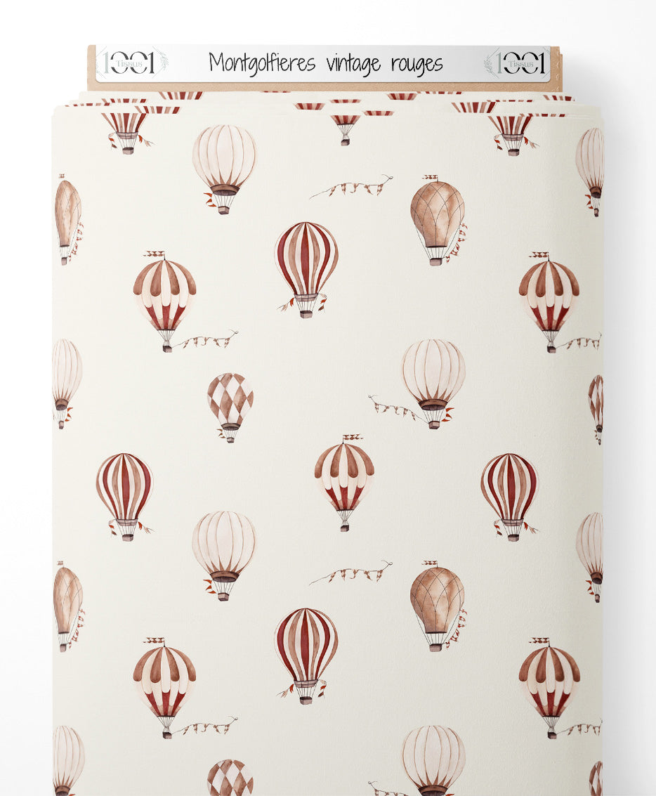 Tissu - Montgolfières vintage rouges