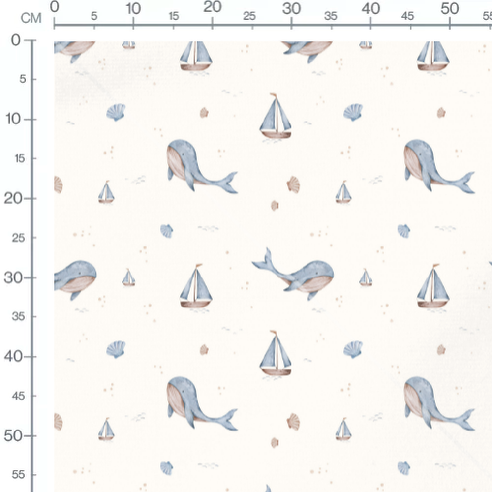 Tissu - Baleines et vagues bleues