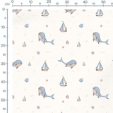 Tissu - Baleines et vagues bleues