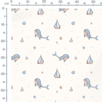Tissu - Baleines et vagues bleues