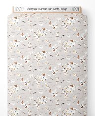 Tissu - Animaux marron sur carte beige