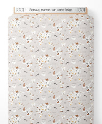 Tissu - Animaux marron sur carte beige