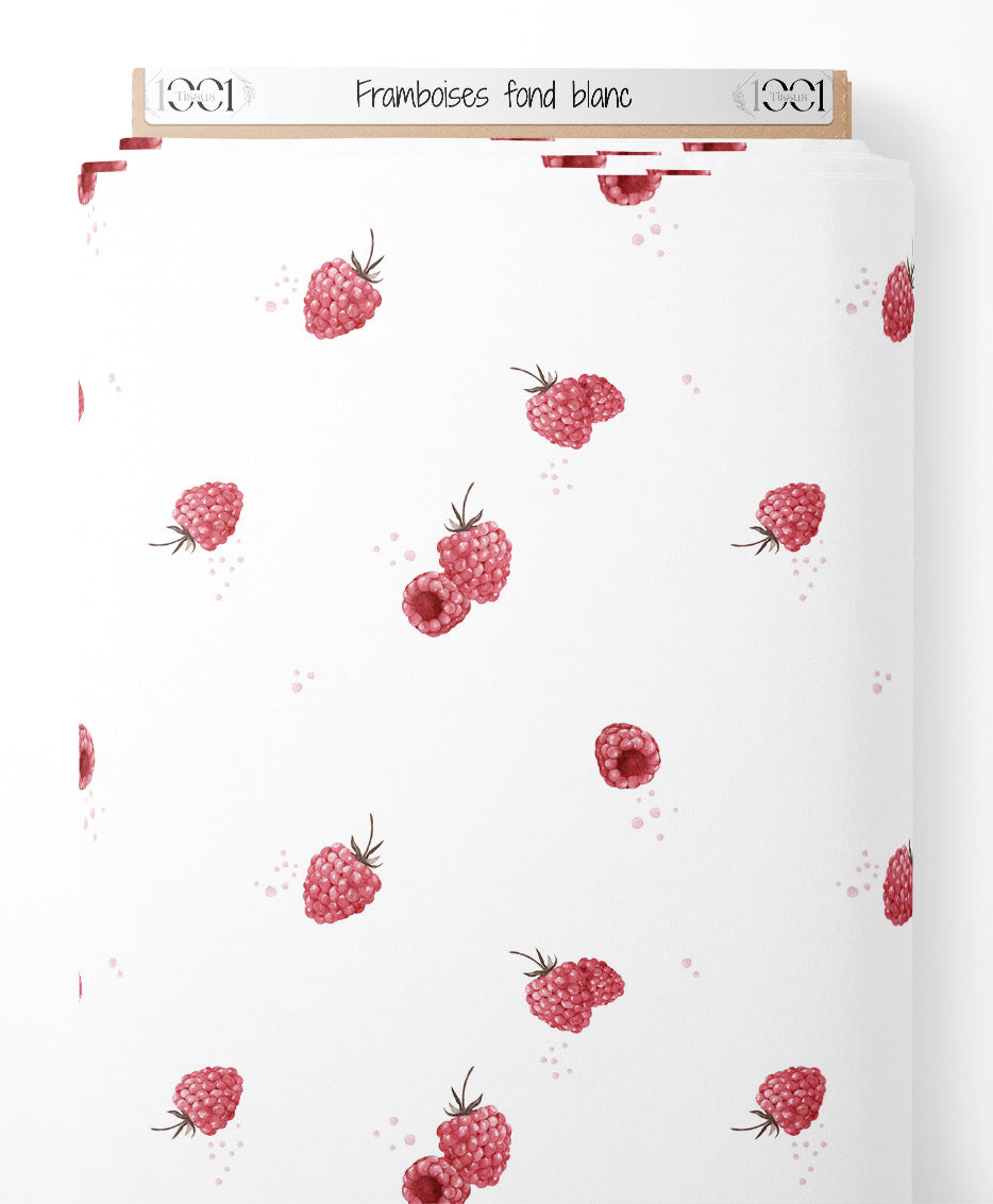 Tissu - Framboises sur fond blanc