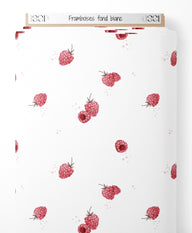Tissu - Framboises sur fond blanc