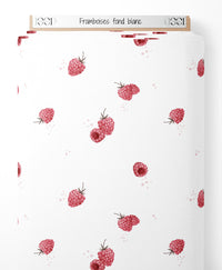 Tissu - Framboises sur fond blanc