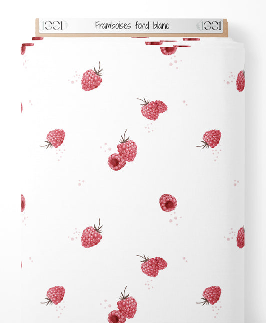 Tissu - Framboises sur fond blanc