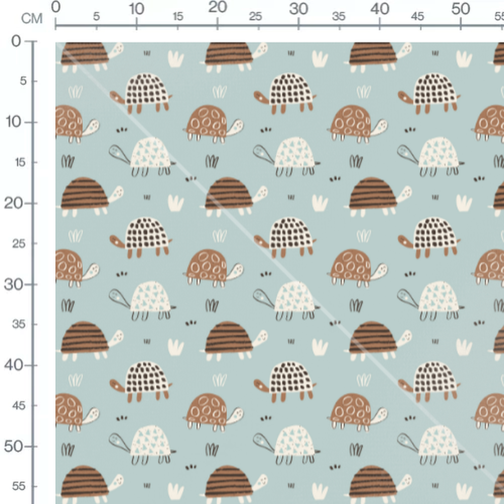 Tissu - Tortues géométriques sur bleu
