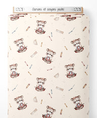 Tissu - Oursons et crayons pastel