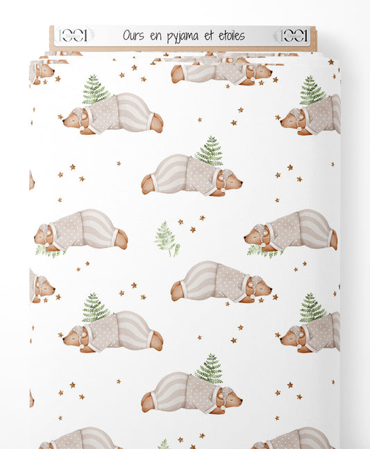 Tissu - Ours en pyjama et étoiles