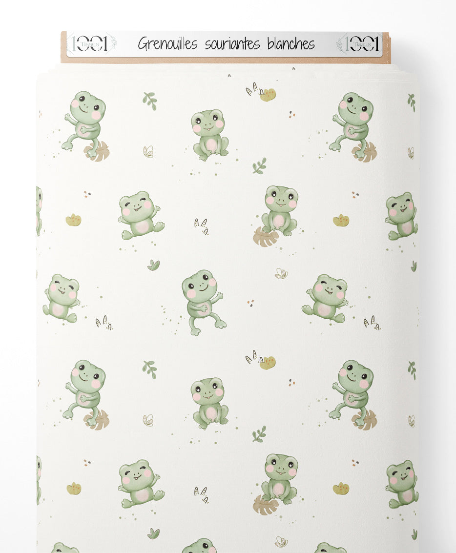 Tissu - Grenouilles souriantes blanches