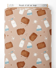 Tissu - Biscuits et lait sur beige