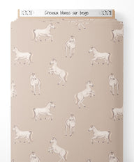 Tissu - Chevaux blancs sur beige