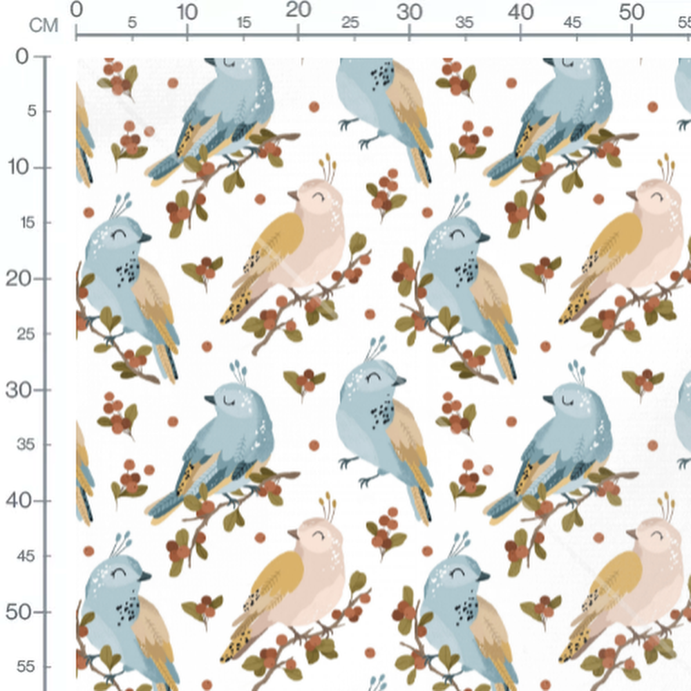 Tissu - Oiseaux colorés sur branches