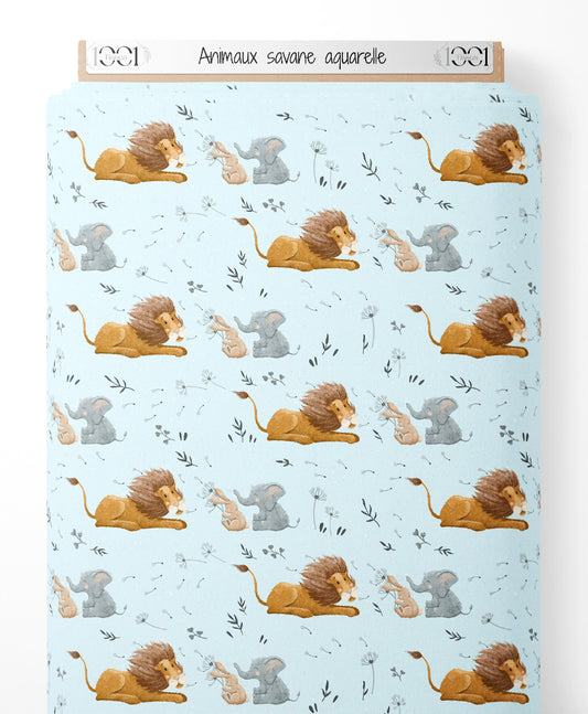 Tissu - Animaux savane aquarelle