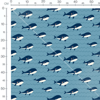 Tissu - Baleines sur vagues bleues