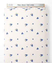 Tissu - Baies bleues sur fond crème