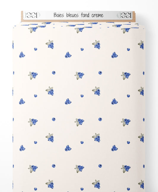 Tissu - Baies bleues sur fond crème