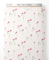 Tissu - Fleurs roses et herbes